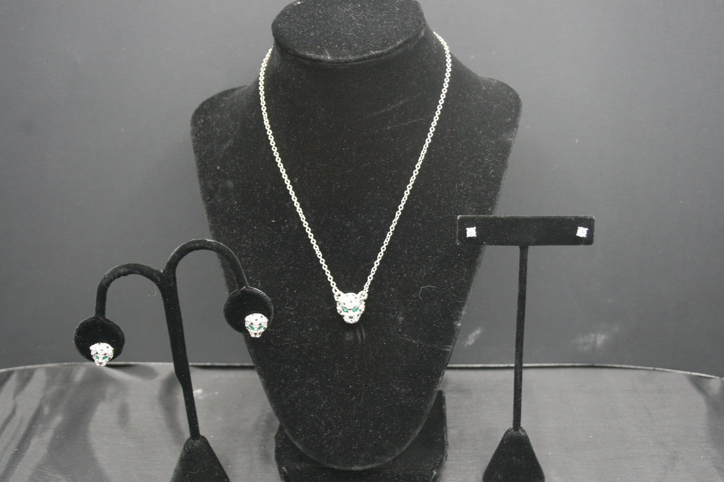 Rhinestone Panther Necklace and Earring Set