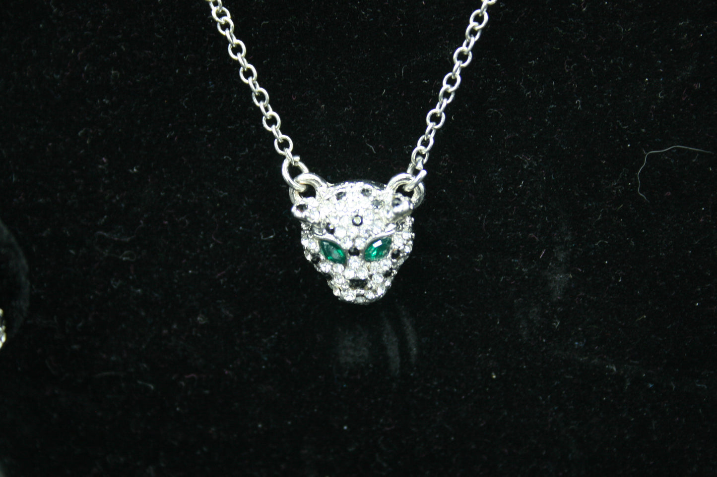 Rhinestone Panther Necklace and Earring Set