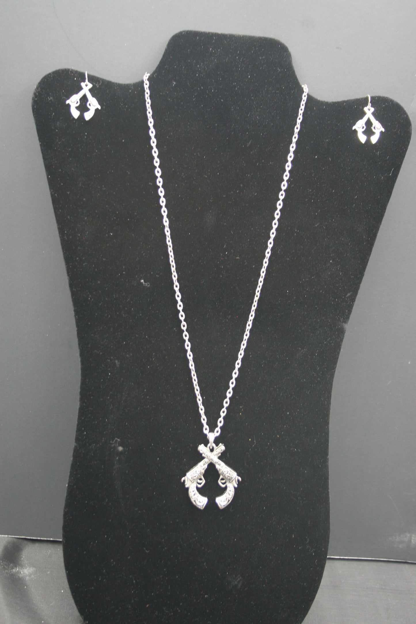 Crossed Pistol Necklace and Earring Set