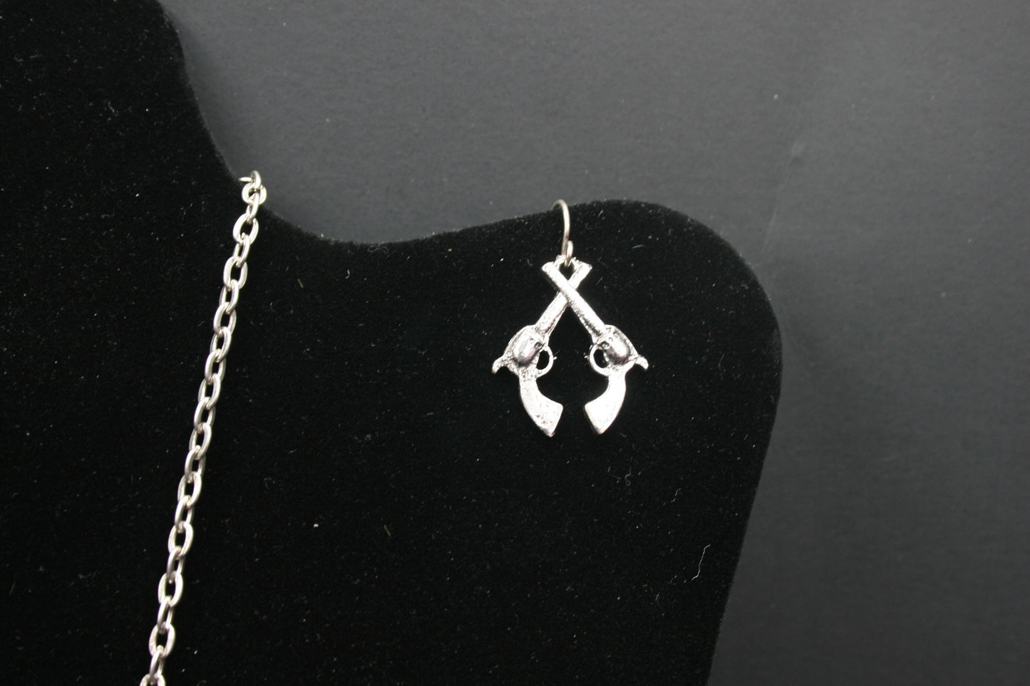 Crossed Pistol Necklace and Earring Set