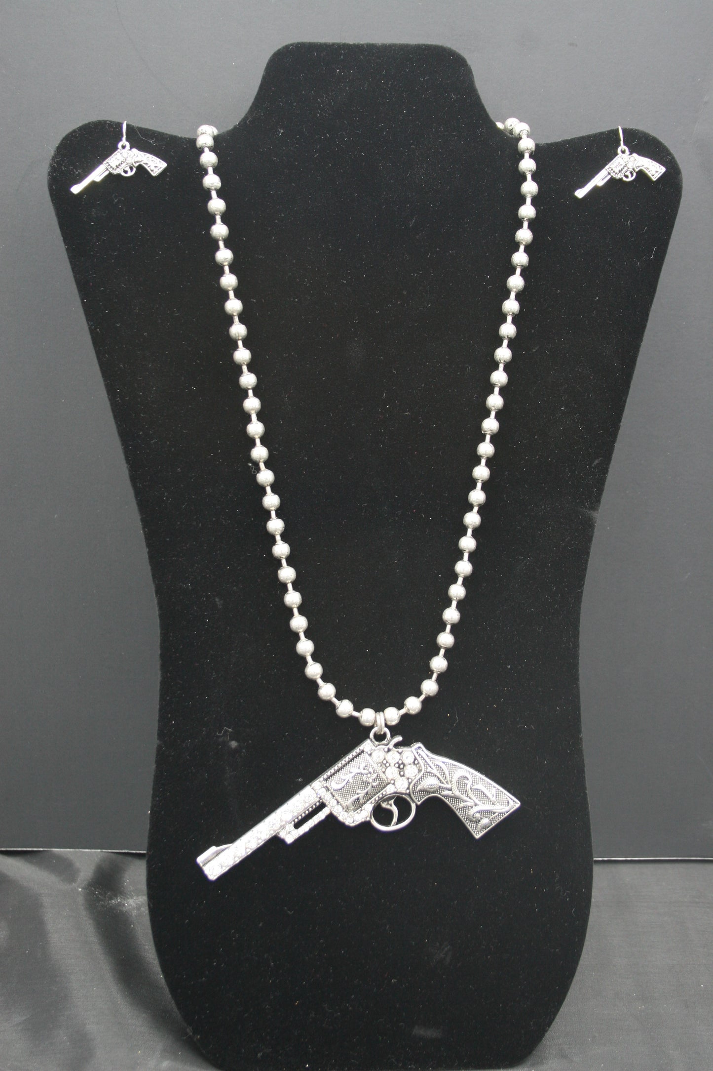 Rhinestone Pistol Necklace and Earring Set