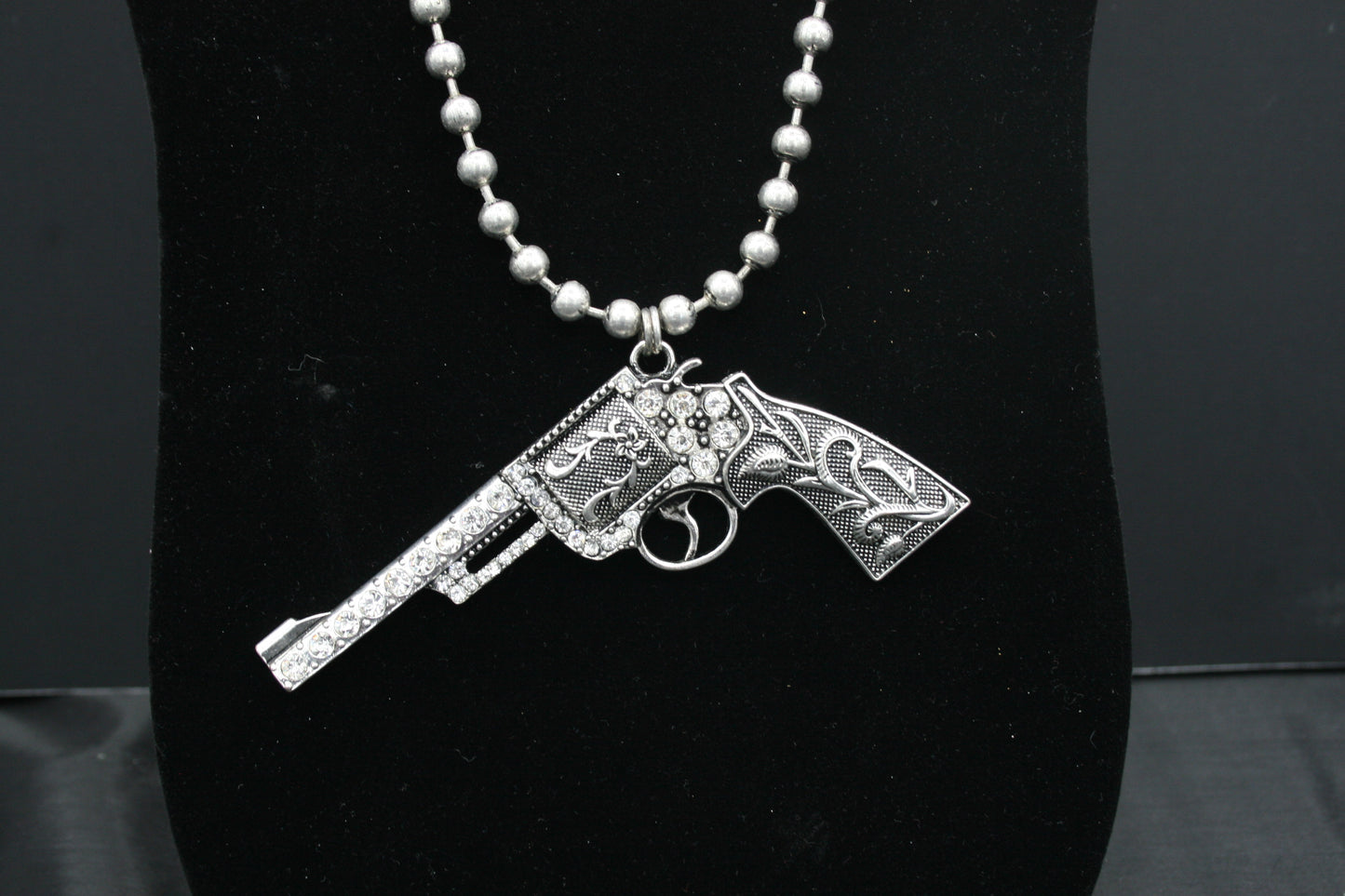 Rhinestone Pistol Necklace and Earring Set