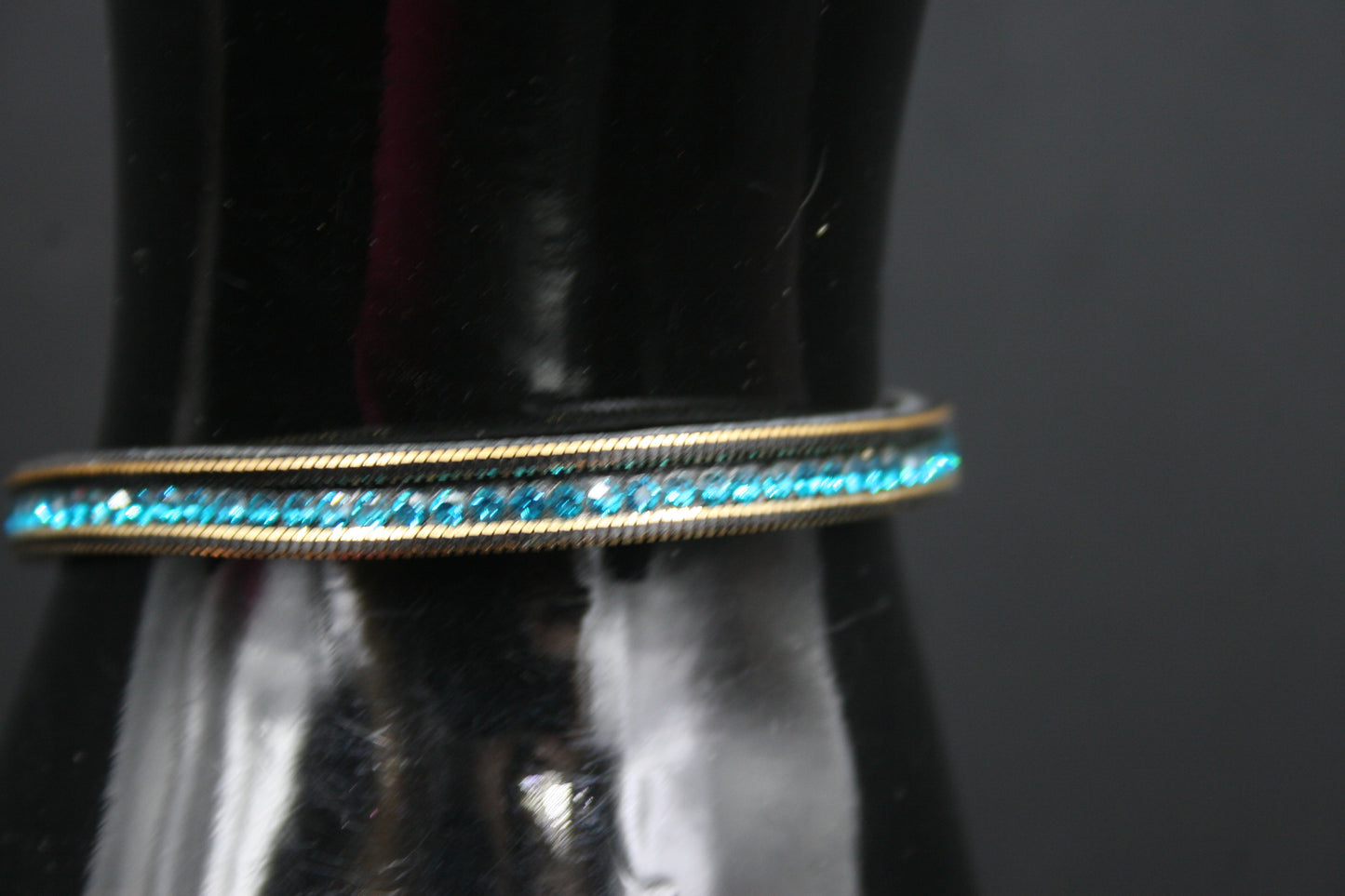 Black Leather Bracelet with Colored Rhinestones