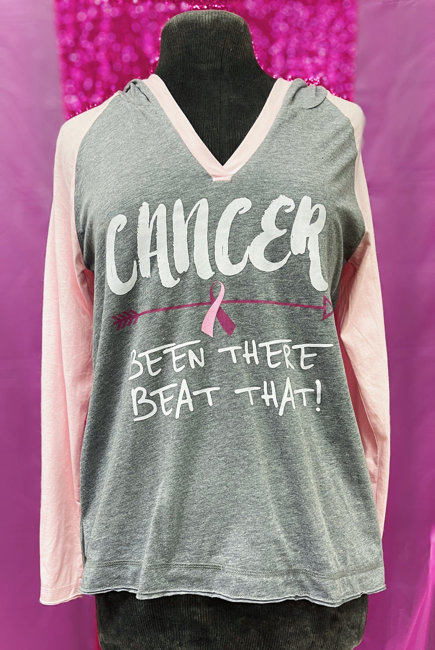 Outlaw Faith Wear Been There Beat That Light Pink & Grey Hooded Long Sleeve Top