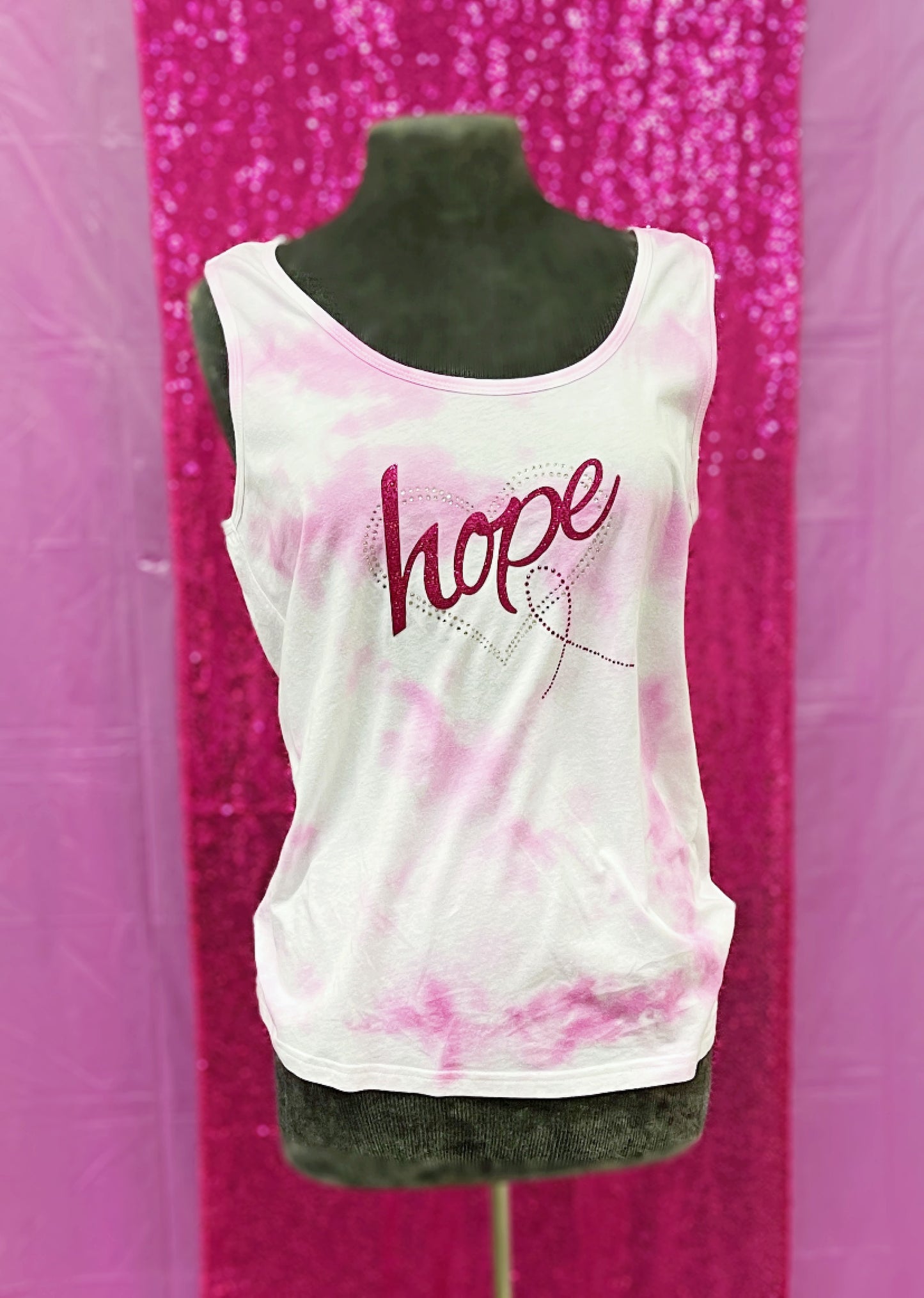 Hope Heart Ribbon Tie-Dye V-neck Tank Top