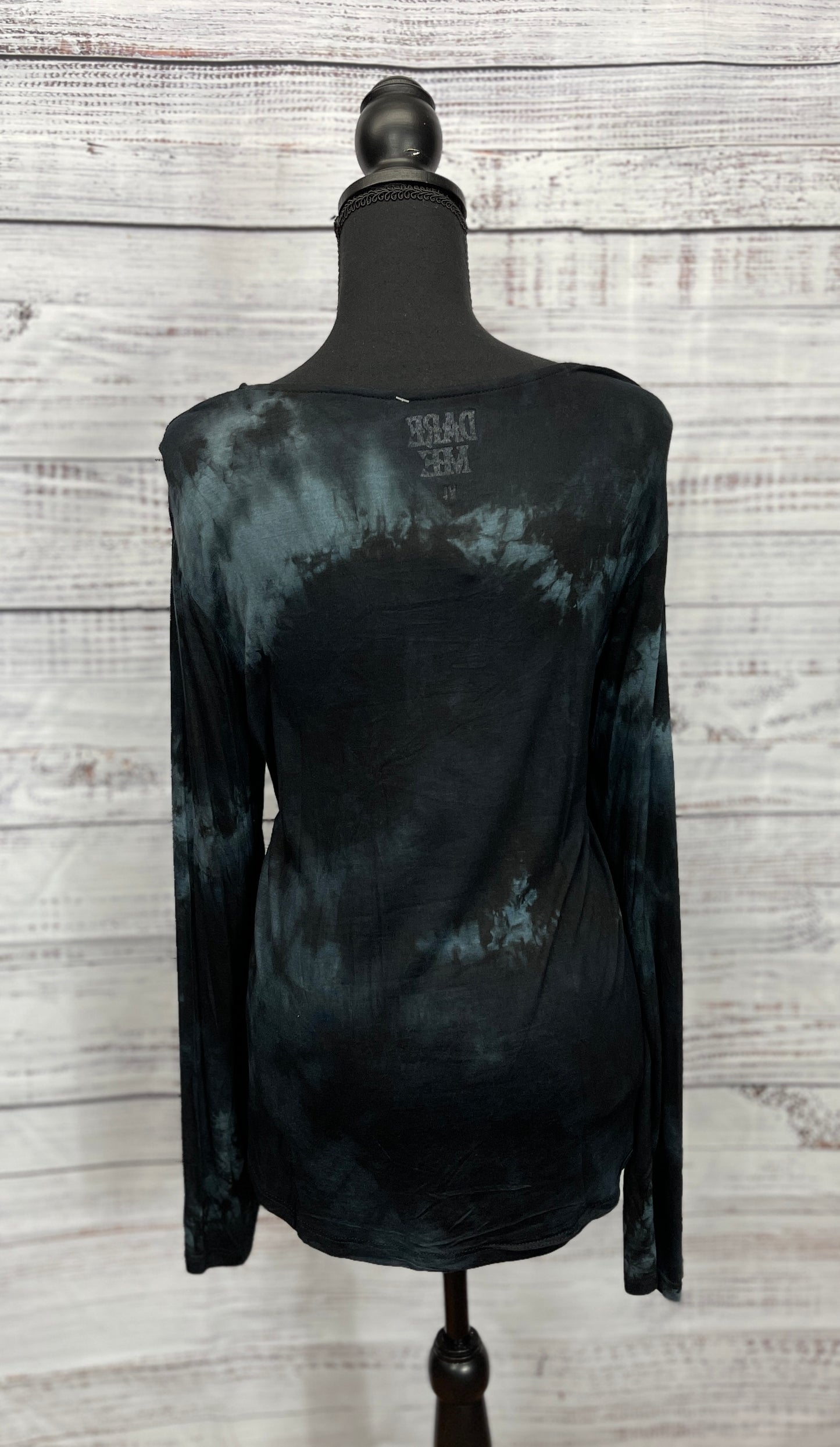 Black and Grey Tie Dye Criss Cross V-Neck Top