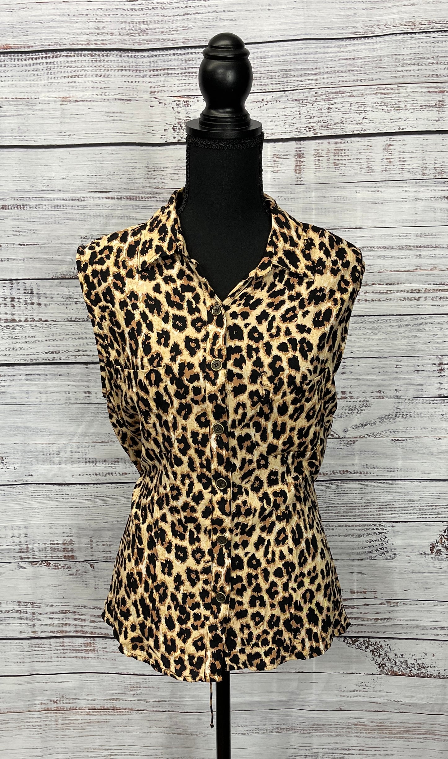 Cheetah Sleeveless Button Up Top