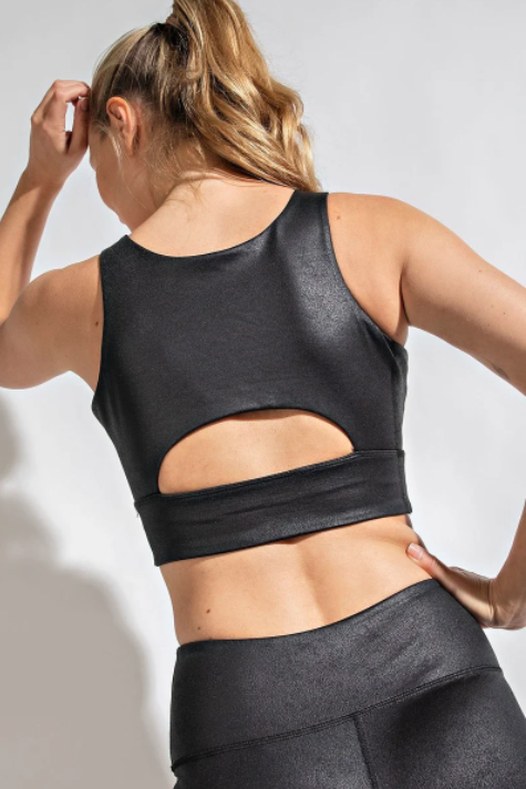 Black Faux Leather Look Sports Bra Bralette