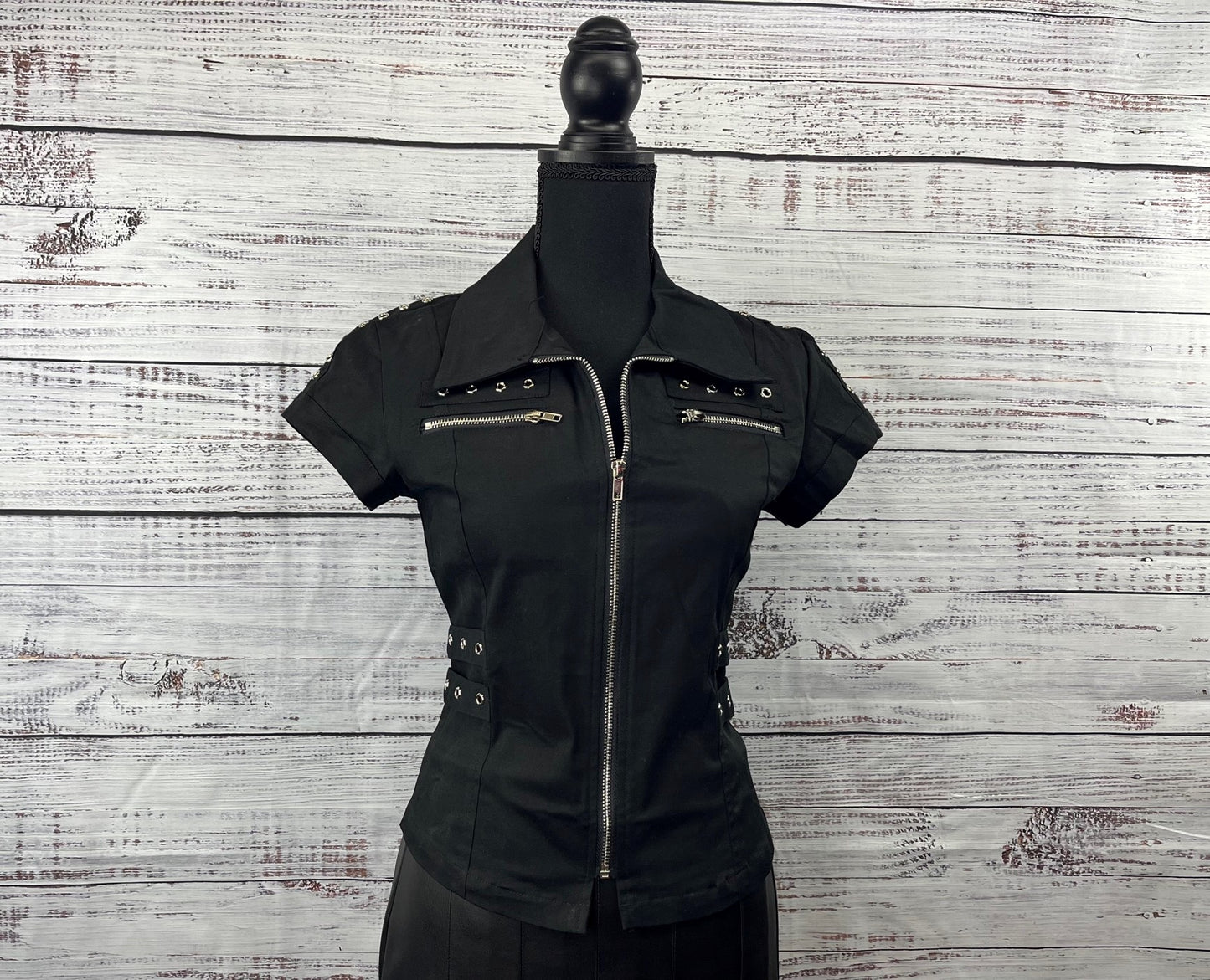 Mechanic Style Zip Up Top with Corset Back