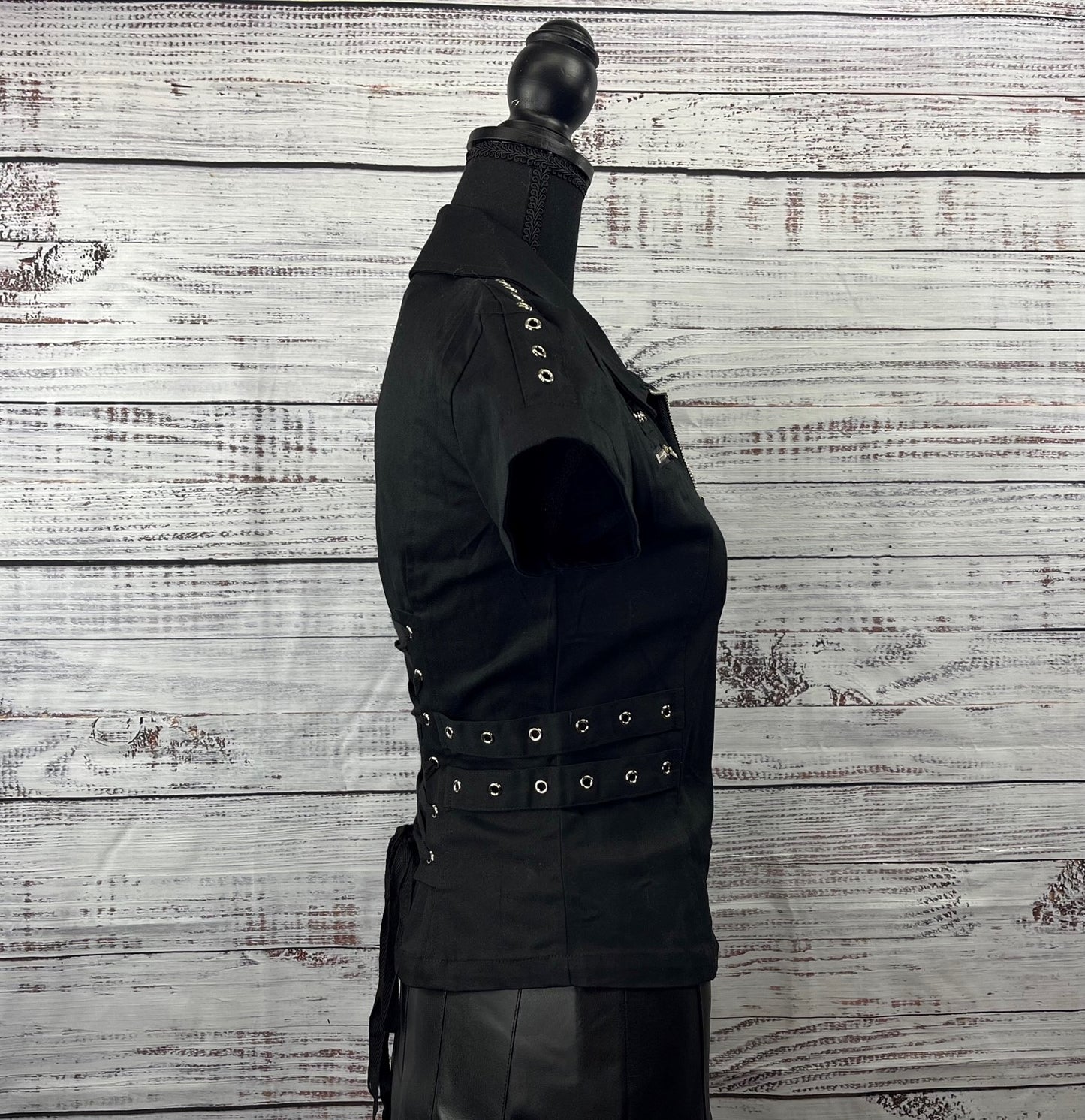 Mechanic Style Zip Up Top with Corset Back