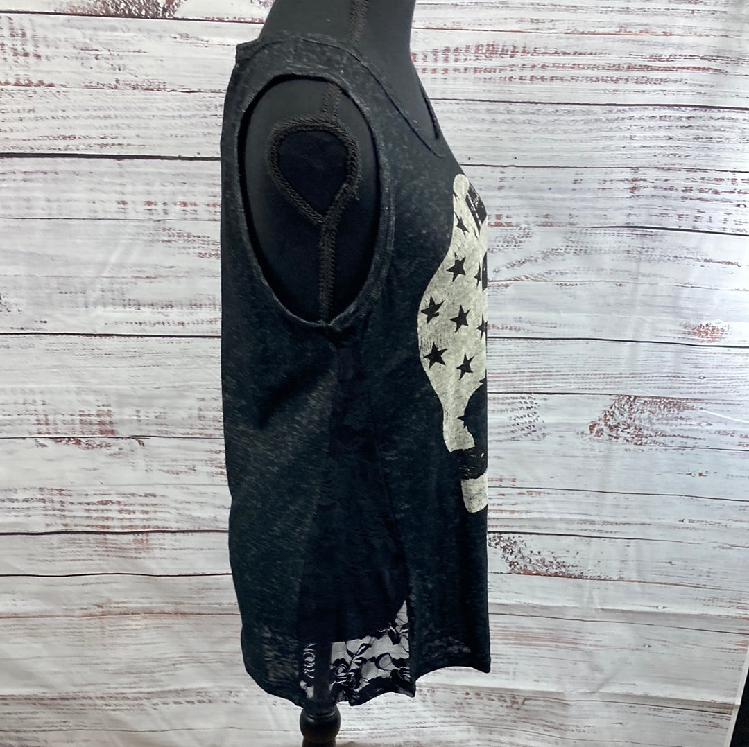 Vocal Flag and Skull Sleeveless Top