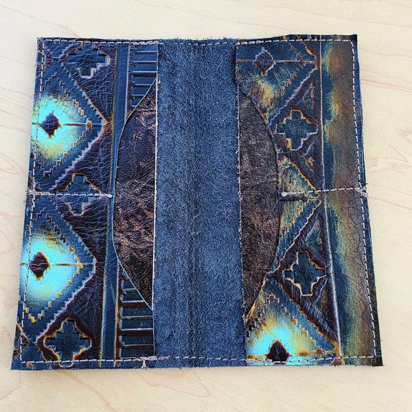 Embossed Leather Wallet-Blue Navajo