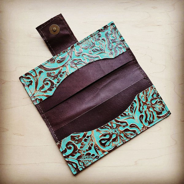 Leather Wallet in Cowboy Turquoise with Snap