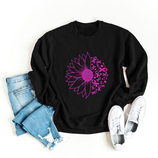 Sunflower Pink Ribbon Breast Cancer Graphic Sweatshirt