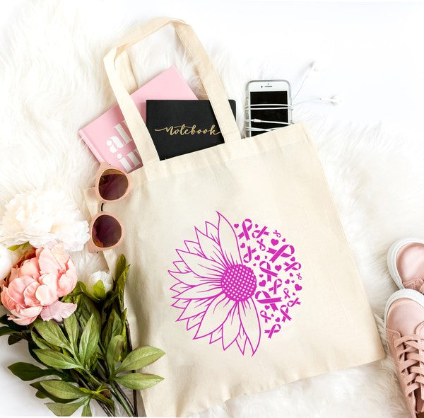 Sunflower Pink Ribbon Breast Cancer Tote