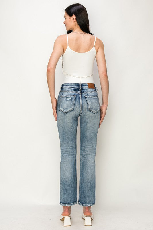 High Rise Crystal Embellished Crop Straight Jeans