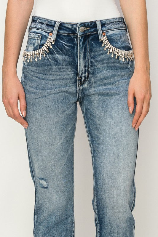 AREA crystal-embellished jeans - Blue