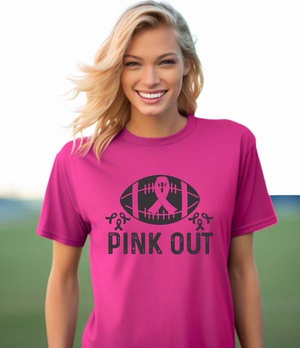 Pink Out Football Breast Cancer Pink Ribbon Short Sleeve Tee