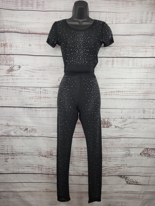 Black Sheer Rhinestone Pants