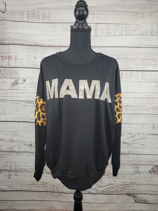 MAMA Long Sleeve Light Sweatshirt With Leopard Accents
