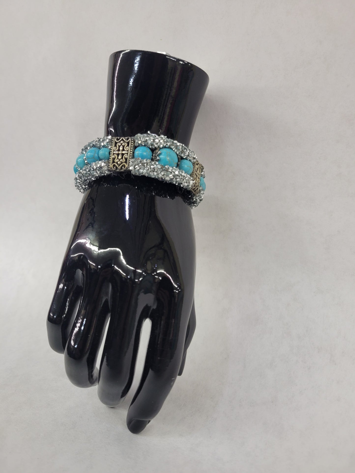 Turquoise and Silver Rhinestone Bracelet