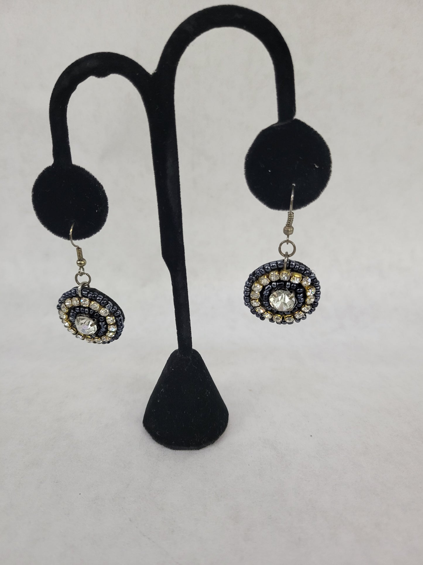 Round Drop Rhinestone & Navy Bead Earrings