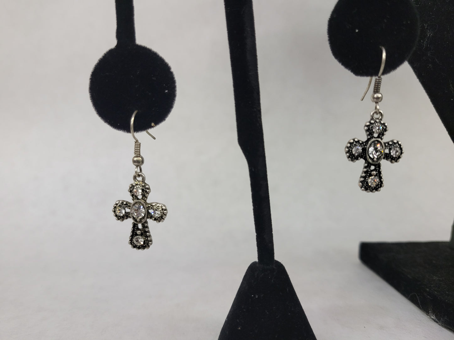 Silver Rhinestone Cross with Matching Earrings