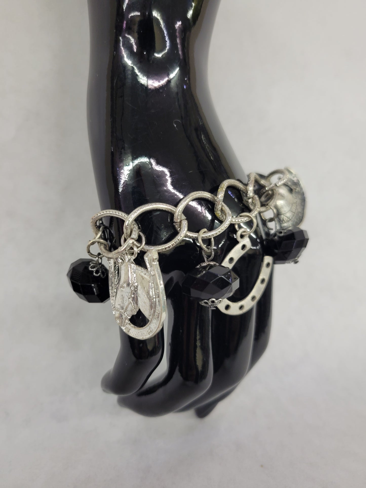 Western Charm Bracelet With Black Beads