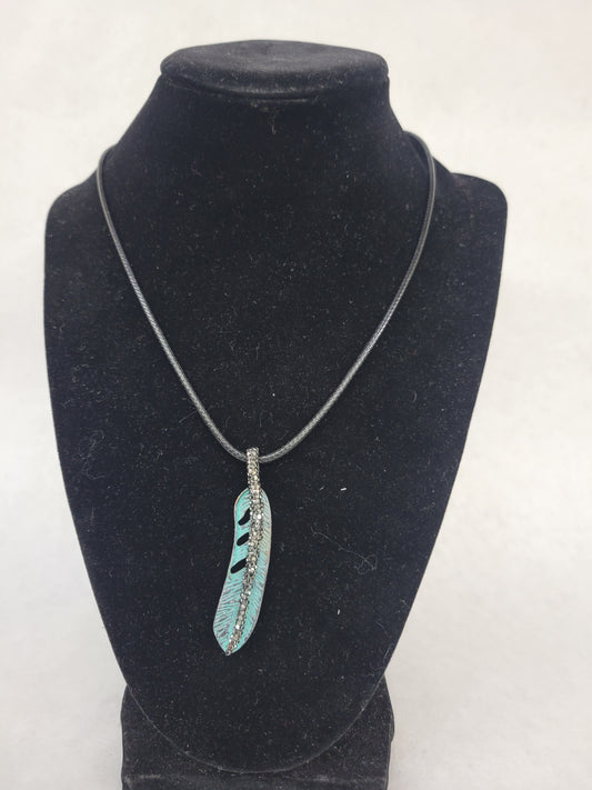 Turquoise and Black Feather Necklace