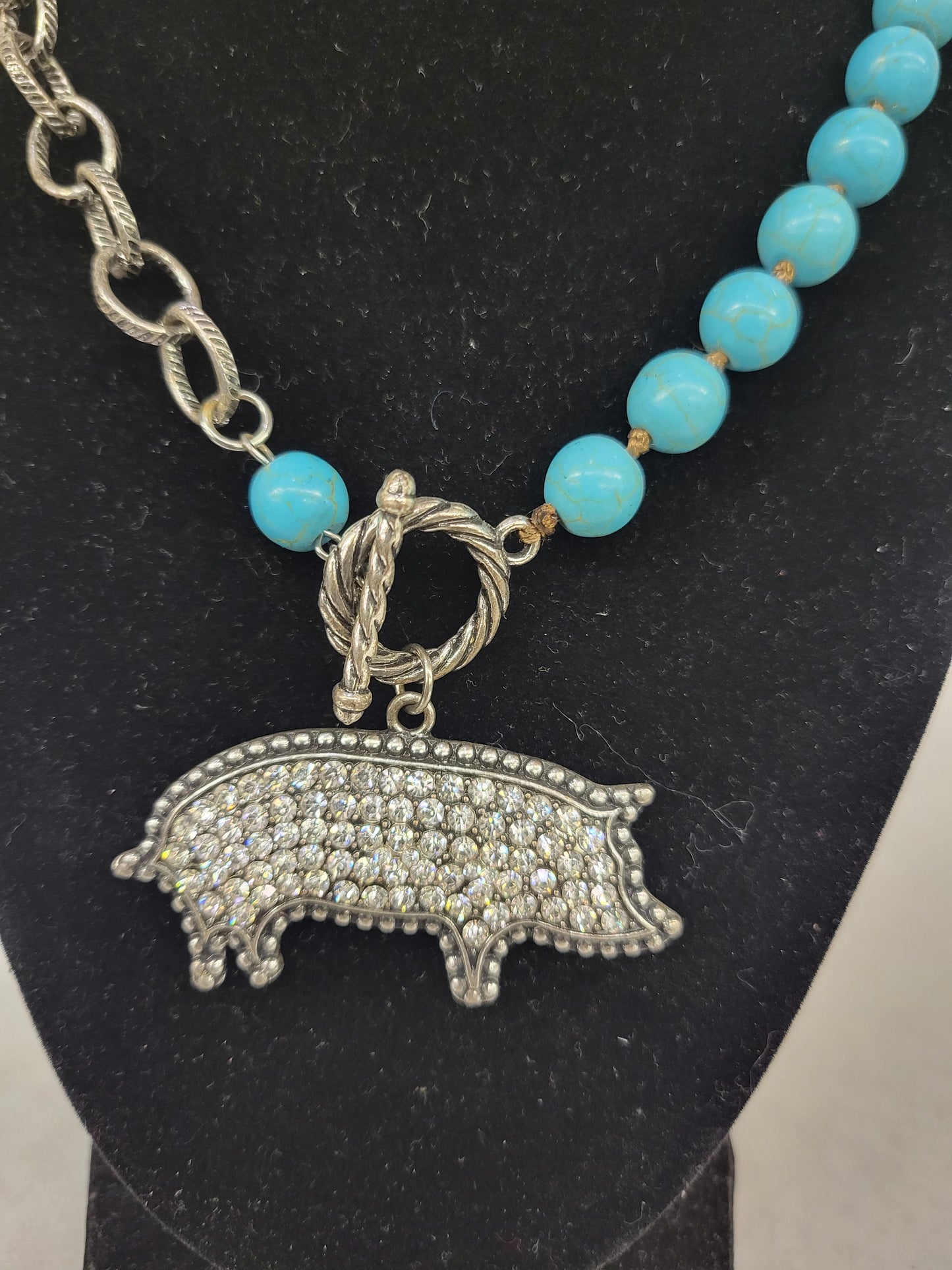 Rhinestone Pig Necklace