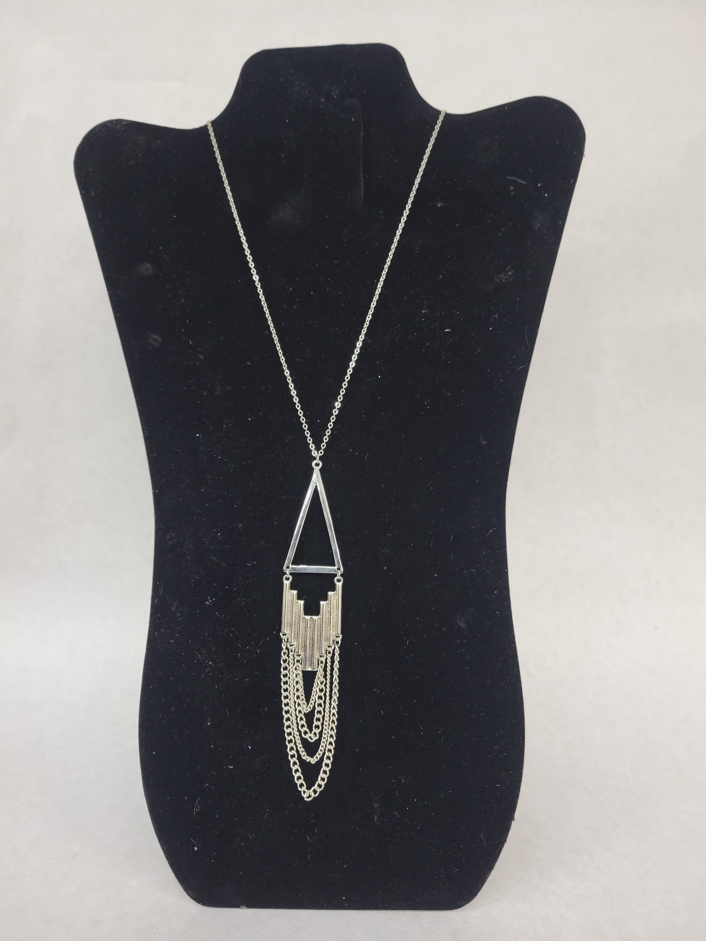 Long Silver Bar and Chain Necklace