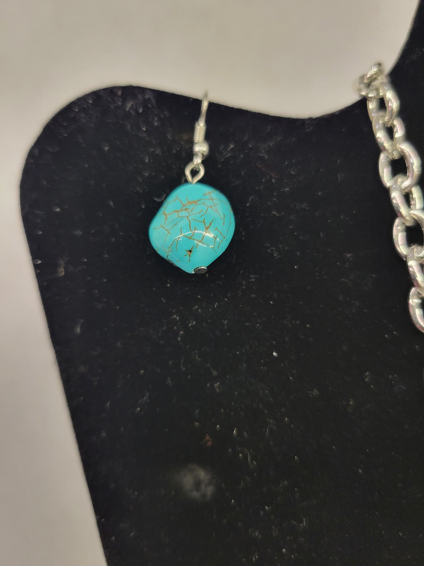 Turquoise Stone/Cross Necklace and Earring Set