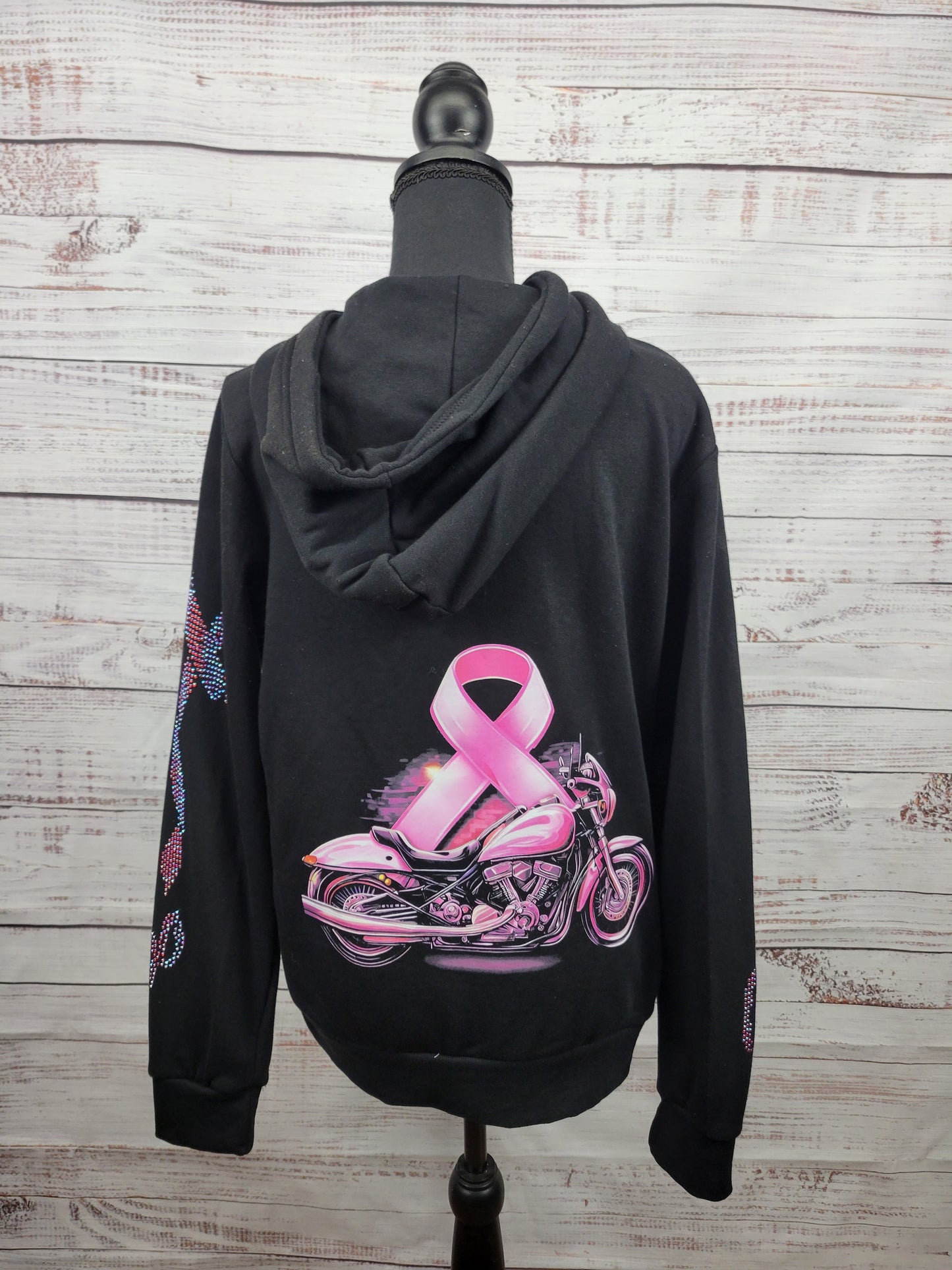 Outlaw Faith Wear Motorcycle with Cancer Ribbon Black Hoodie