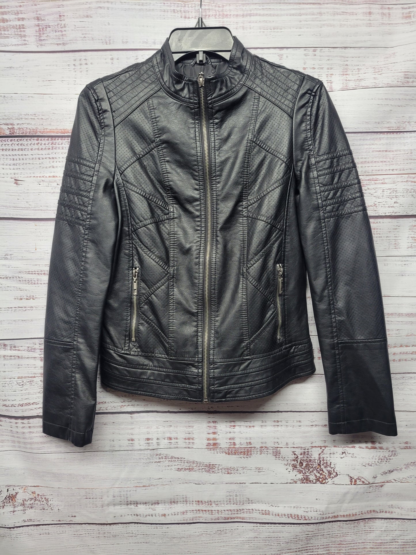 Faux Leather Zip Up Moto Biker Jacket