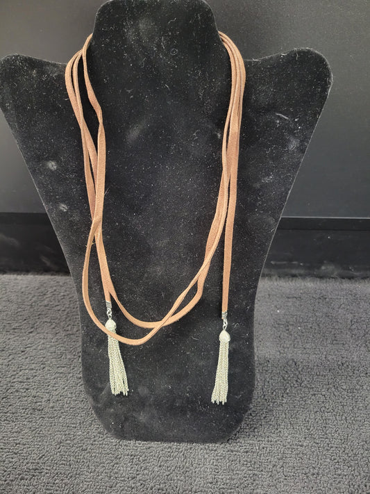 Leather Wrap Necklace With Silver Tassels
