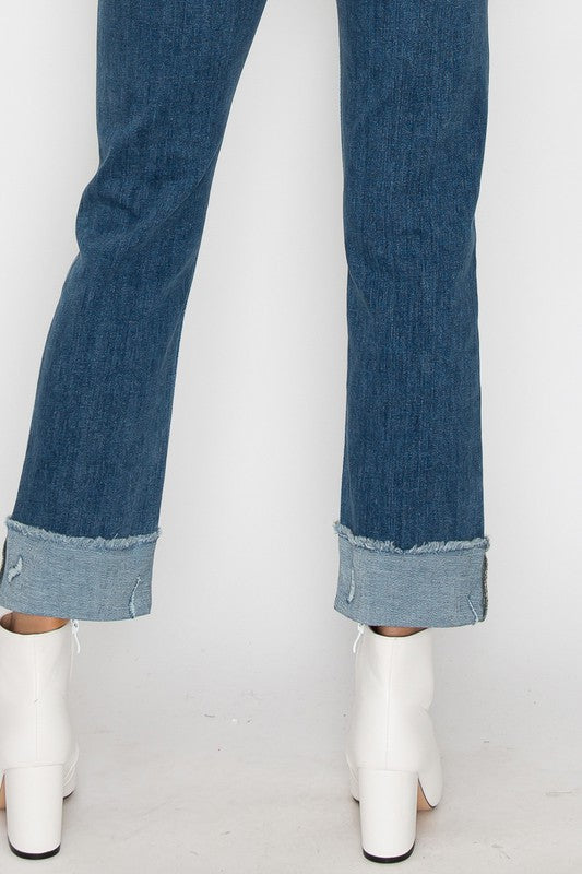 High Rise Two Tone Cuffed Skinny Jeans