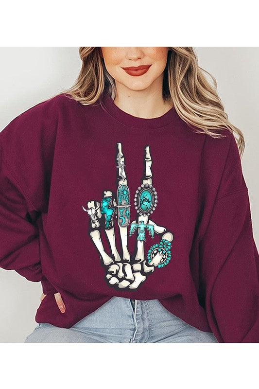 Skeleton Concho Rings Graphic Fleece Sweatshirts