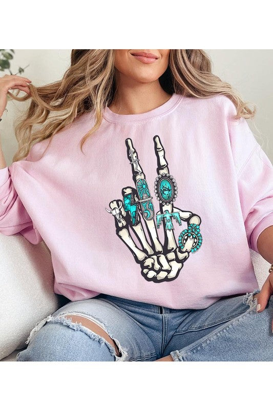 Skeleton Concho Rings Graphic Fleece Sweatshirts