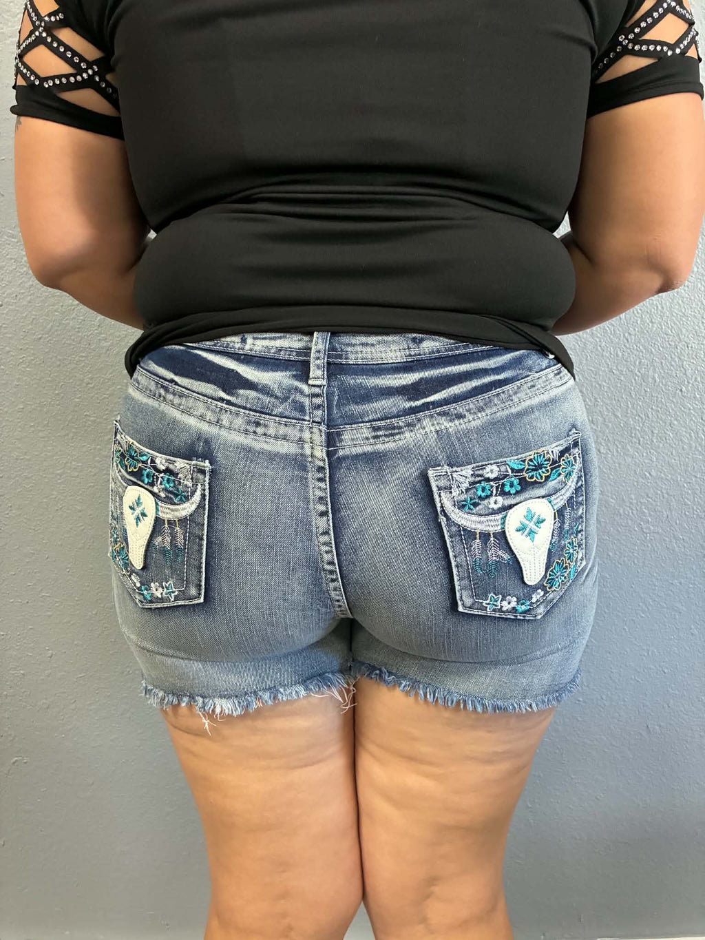 Western Soul Embroidered Denim Shorts