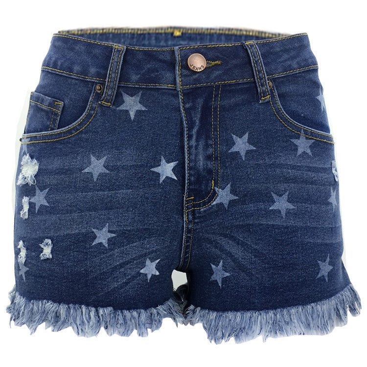 Star-Spangled Frayed Hem Denim Shorts