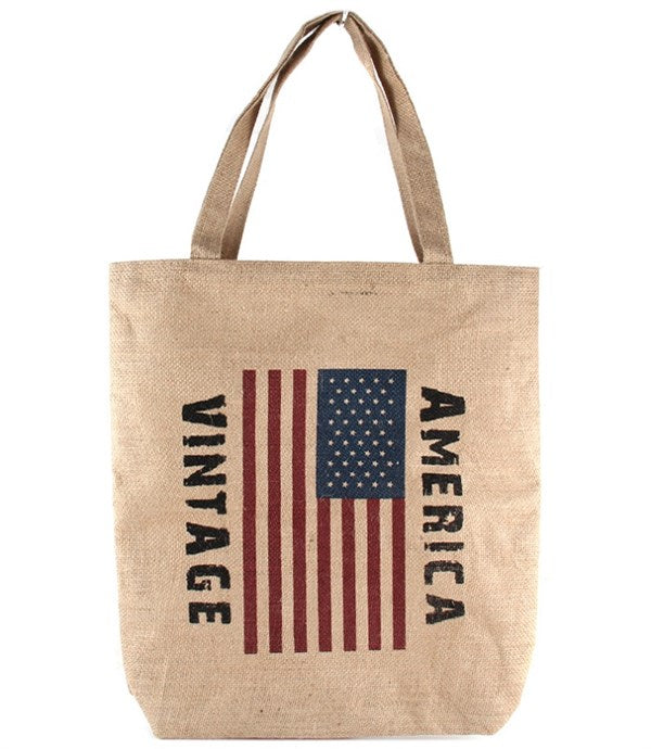 Vintage American Flag Straw Tote Bag