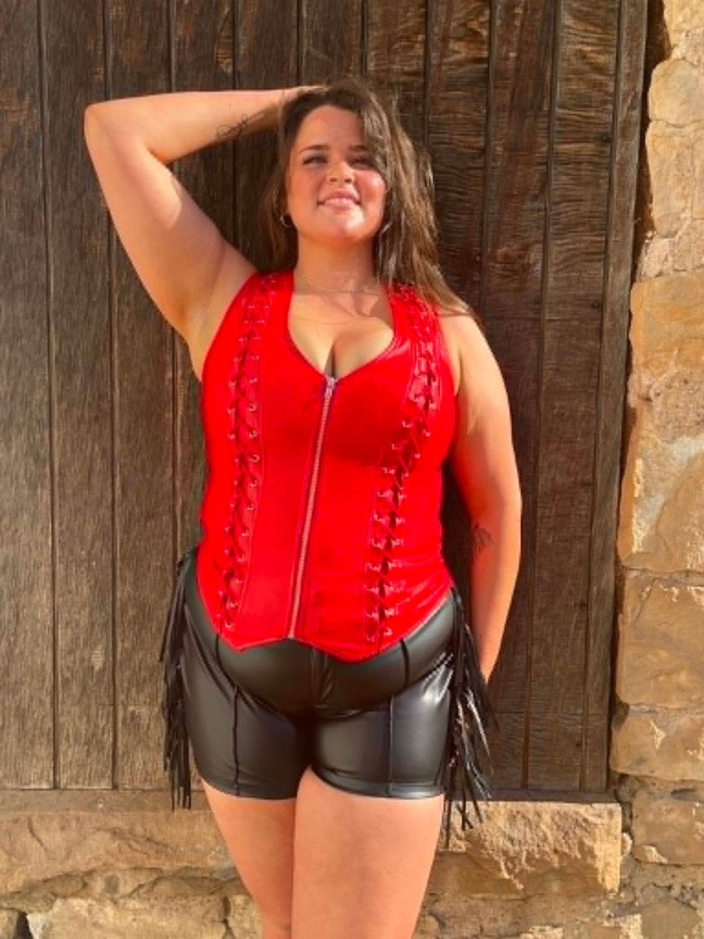Lace-Up Zip Corset Tank