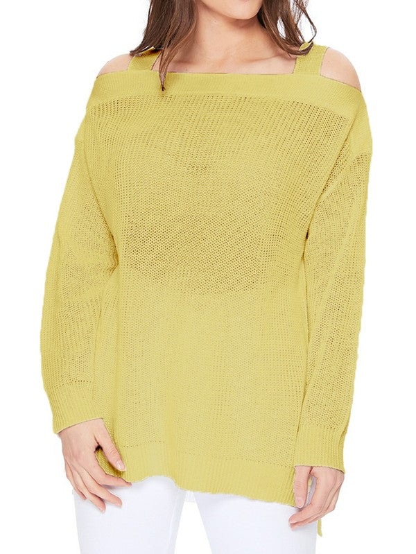 Off Shoulder Loose Over Sized Fit Sweater Knit Top