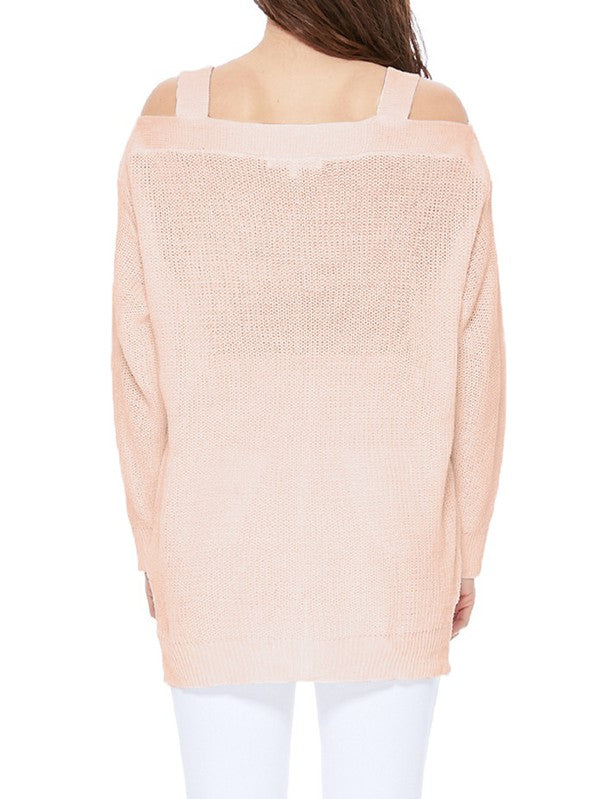 Off Shoulder Loose Over Sized Fit Sweater Knit Top