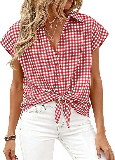 Ruby Gingham Tie-Front Blouse