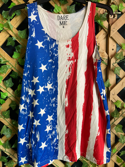 Dare Me Wear Vertical Distressed Flag Tank Top