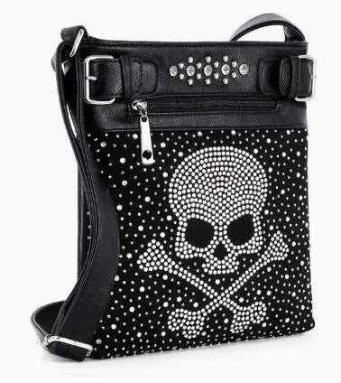 Handbag Express Rhinestone Skull & Crossbones Crossbody Sling