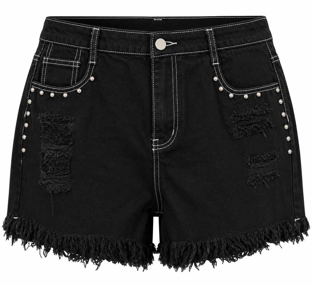 Rebel Stud Distressed Denim Shorts