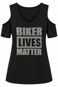 Biker Lives Matter Rhinestone Cold Shoulder Top