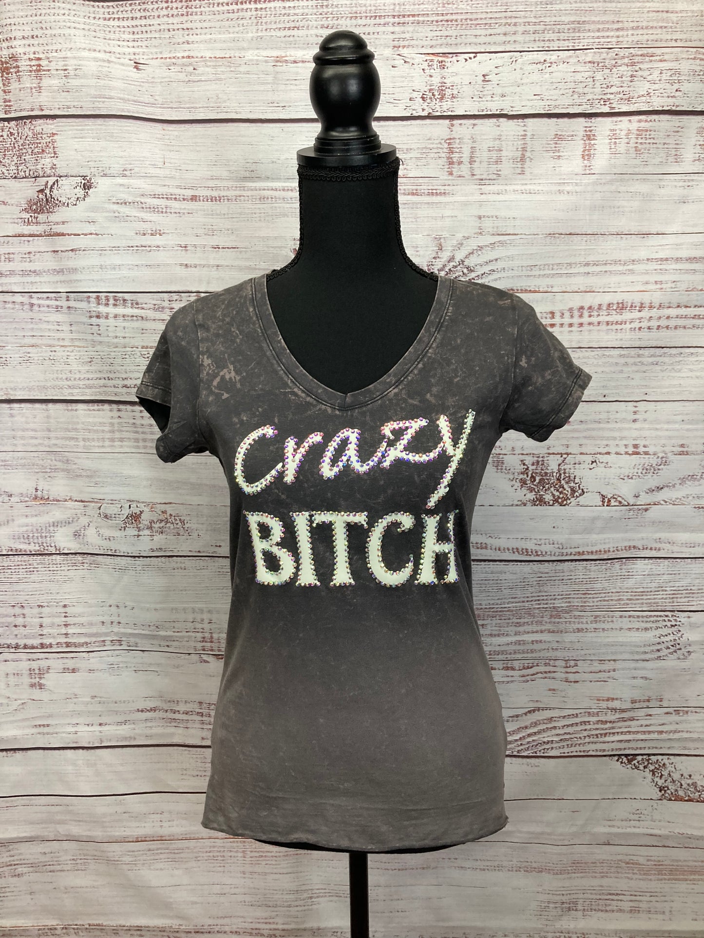 "Crazy Bitch" Rhinestone and Glow Graphic T-shirt